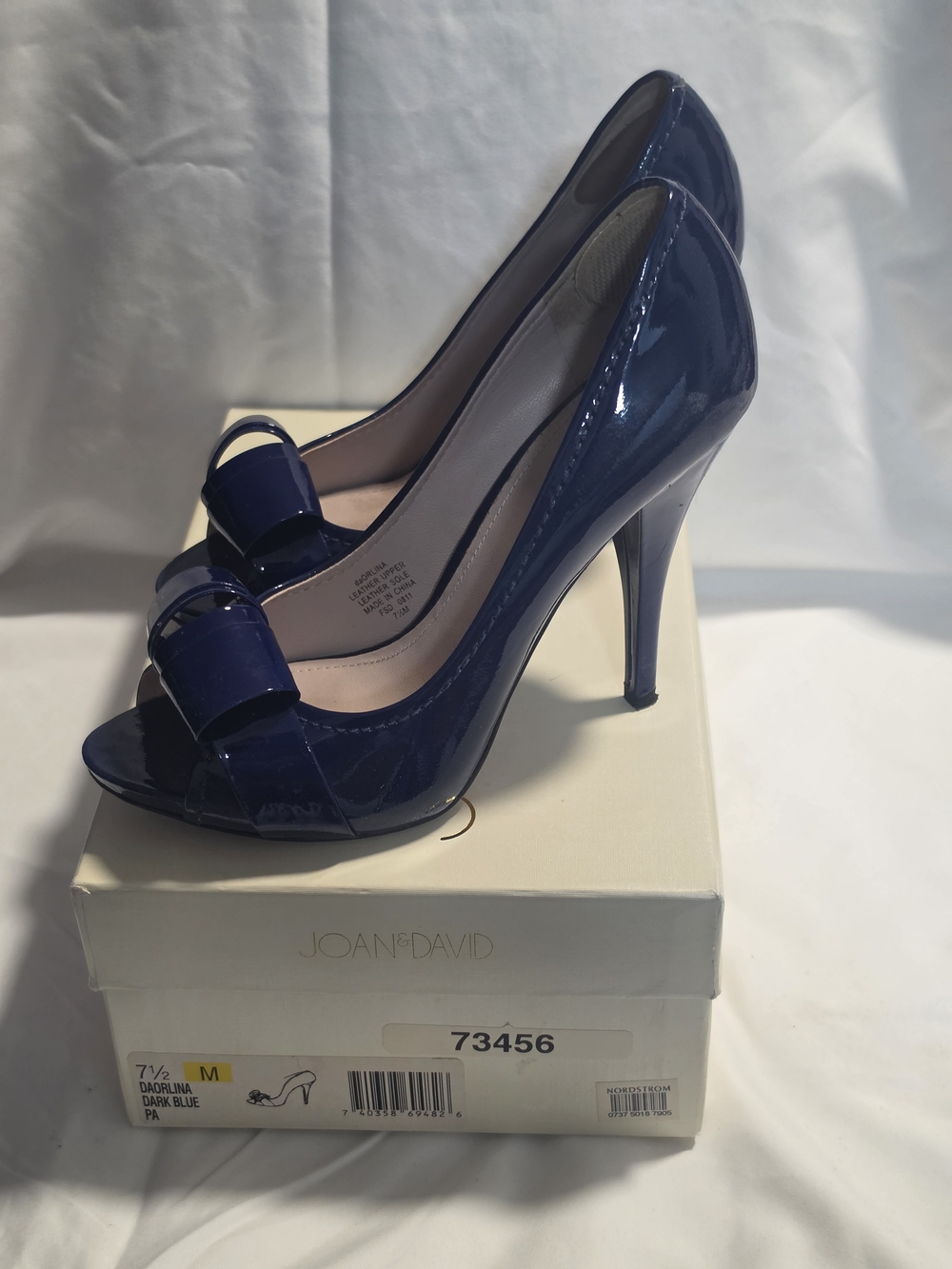 Joan & David Dark Blue Patent Peep-Toe Pumps - Picture 2 of 5
